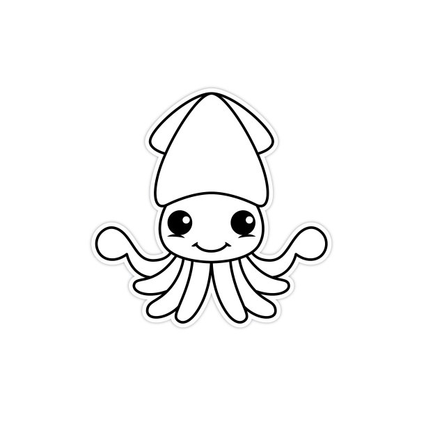 可爱的红色鱿鱼的矢量插图微笑和挥舞触手黑白图纸为孩子们学习根据图片的颜色。图片下载