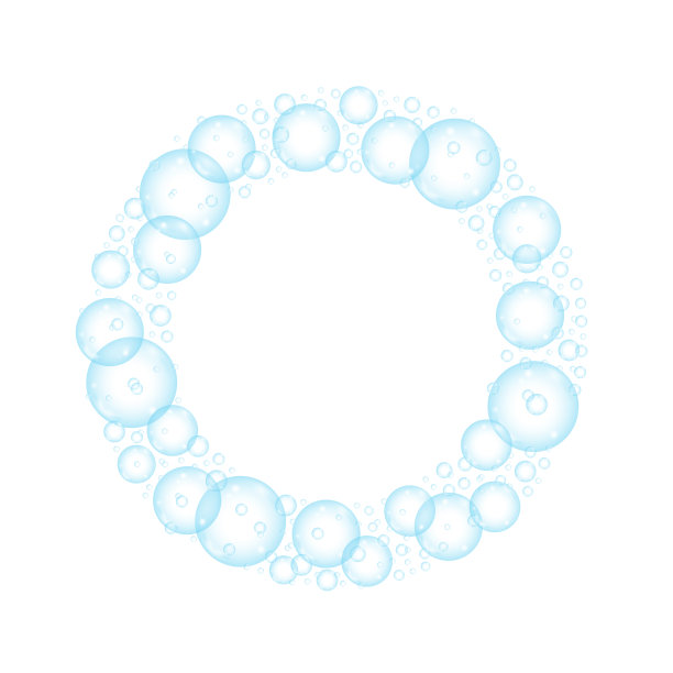 圆形的肥皂泡。蓝色的圆形泡沫图片下载