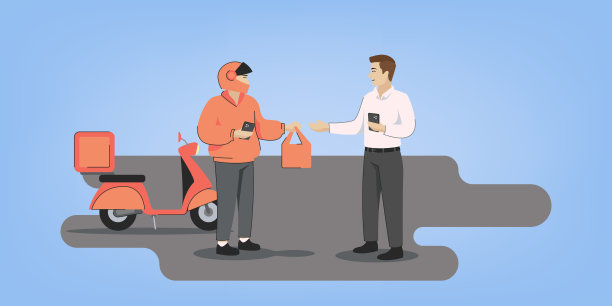 快递员递上订购的包裹。图片下载