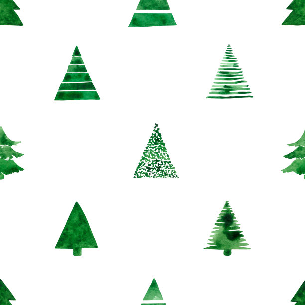 无缝图案与天真的风格化的圣诞树，在水彩画。图片下载