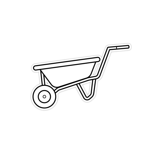 矢量说明的蓝色独轮手推车站在一个轮子黑白图纸为孩子们学习根据图片的颜色。图片下载