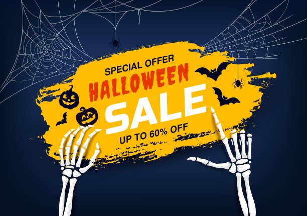 骷髅手的万圣节促销横幅图片下载