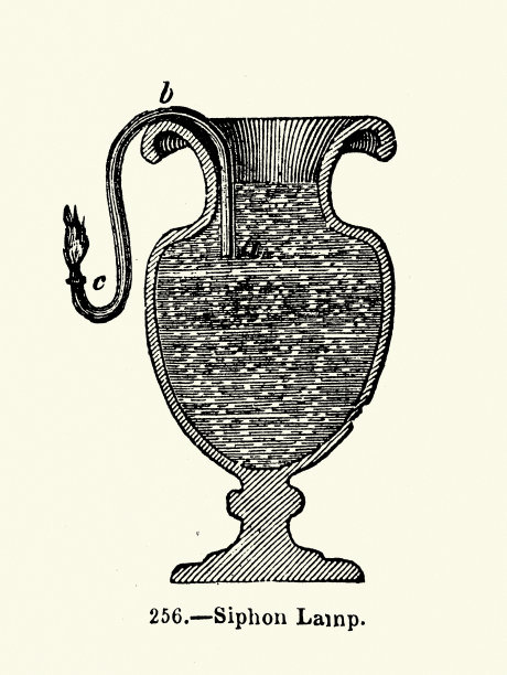 古代虹吸灯的毛刺油，复古插图，木刻，19世纪1850年代图片下载