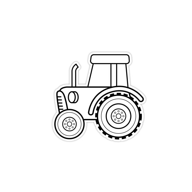 矢量插图红色卡通拖拉机站在白色背景黑色和白色绘图，让孩子们根据图片学习颜色。图片下载