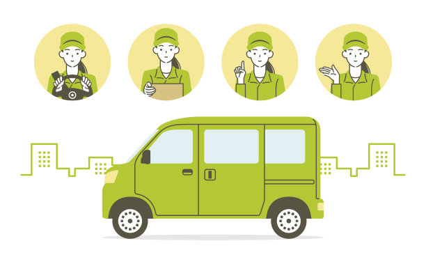 轻型货车和女快递员摆pose图片下载