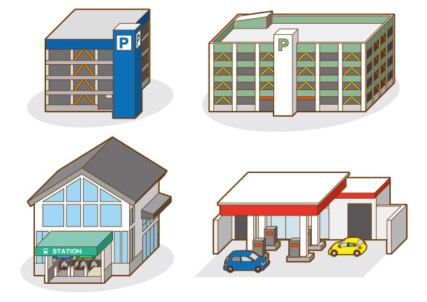 各种建筑的三维矢量插图。图片下载