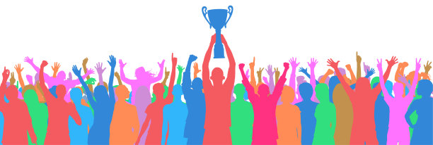 人群与奖杯(所有人都是完整的，剪辑路径隐藏的腿)图片下载