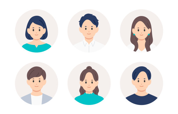 青年男女面部图标集【矢量/插图/图标/人物】图片下载