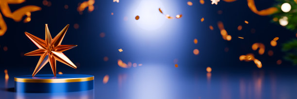 用五彩纸屑装饰的节日星星，象征节日期间的庆祝活动。三维渲染图片下载