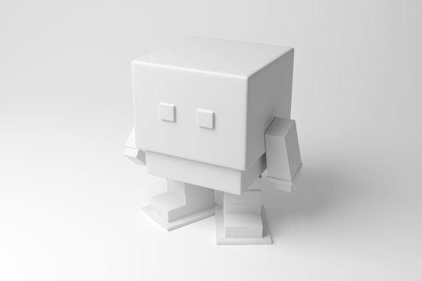 白色简单的机器人站在白色的背景单色和极简主义。说明机器人工业的概念，高科技玩具和技术图片下载