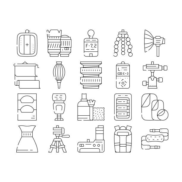 摄影工具和附件图标集矢量图片下载