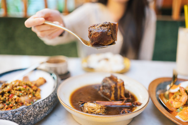 POV女性喜欢南方辛辣的泰国菜图片下载