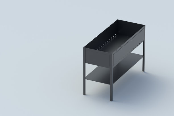 灰色背景上的空火盆。烧烤用的芒果。野餐设备。副本的空间。三维渲染图片下载