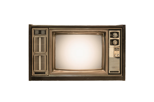 白色背景下旧电视机的低角度视图图片下载