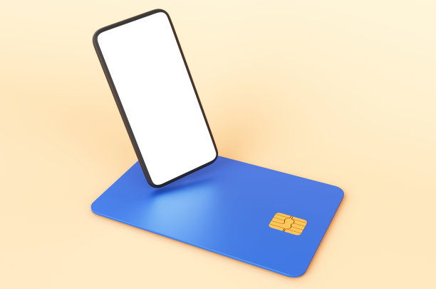 空白模型的现代智能手机和信用卡在黄色背景。3d渲染图。图片下载
