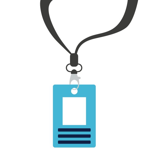 黑丝带上的蓝徽章。标签，戴在脖子上，放置你的照片和姓名，个人信息，通行证，团队成员，卡宾枪，塑料或纸。矢量图图片下载
