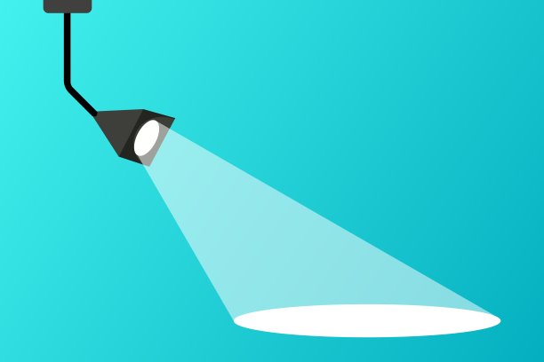 聚光灯在蓝色背景上。灯笼、灯、光、舞台、表演、演讲、重要话题、照明、黑灯、空白处、横幅、海报。矢量图图片下载