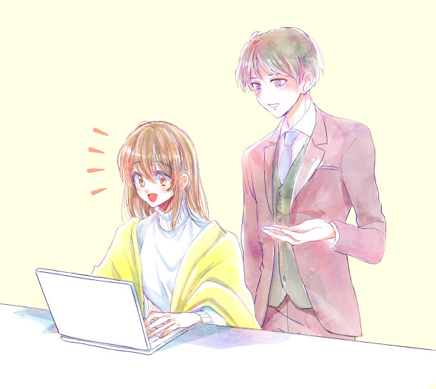 一个男人教一个操作电脑的女人图片下载