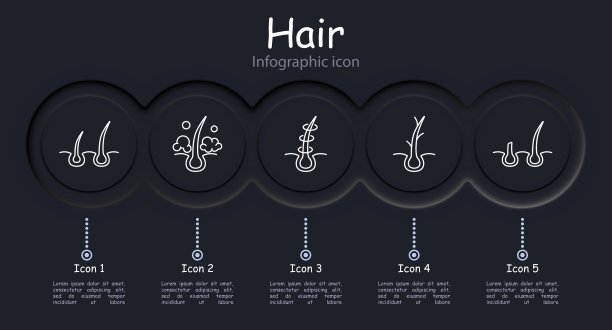 发型图标。理发，信息图，洗发水，毛发学，保湿，光泽，皮肤瘙痒，体积，发乳，营养，强化，分叉，沙龙程序，脆弱。护发理念。图片下载