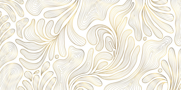矢量艺术装饰线模式。金色的叶子抽象的背景，花式的自然点缀，植物花的质感。新潮印花，复古丛林插画图片下载