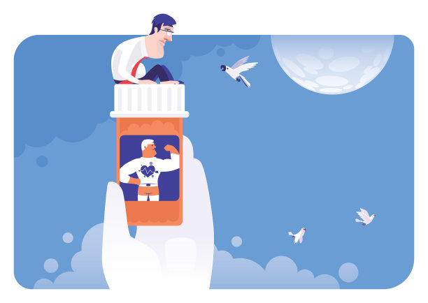 悲伤的商人坐在药瓶上遇见鹦鹉图片下载