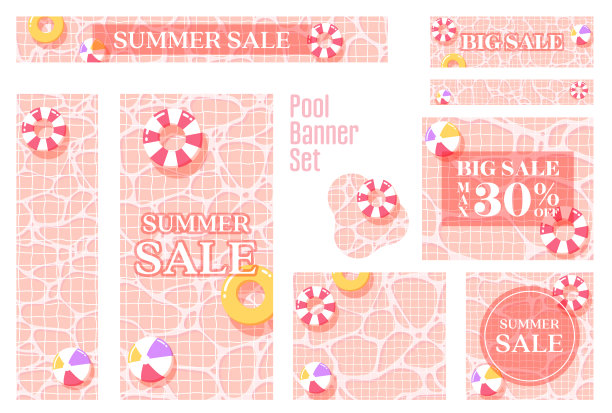 横幅集游泳池插图图片下载