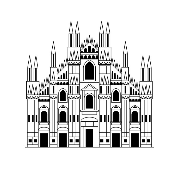 旅行意大利图标与米兰大教堂线艺术图片下载