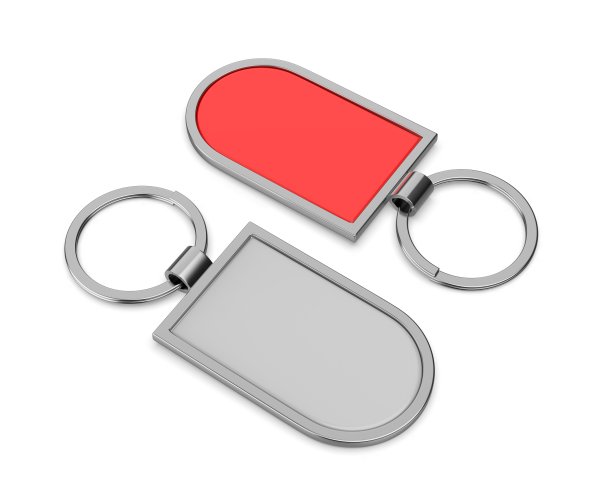 双面金属多功能钥匙链空白模板，用于促销设计和品牌推广。图片下载
