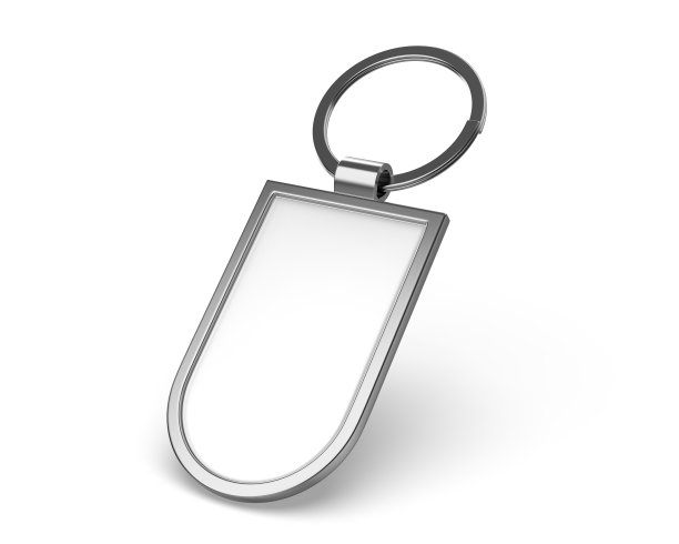 双面金属多功能钥匙链空白模板，用于促销设计和品牌推广。图片下载