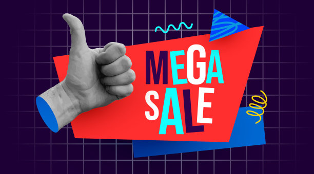 网上购物或网上销售概念拼贴。Ð和拇指。创意拼贴与丰富多彩的元素。图片下载