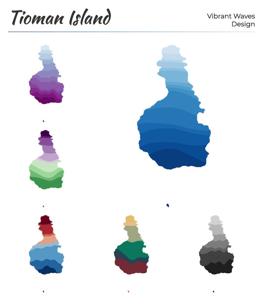 刁曼岛矢量地图集。动感的波浪设计。明亮的几何映射曲线风格流畅。五彩缤纷的刁曼岛地图供您设计。极好的矢量插图。图片下载