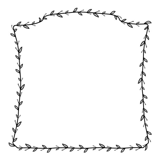 叶花卉方形复古框架花花环叶花卉边界复古框架矢量方形框架图片框架枝月桂植物剪影黑色复古徽章元素装饰图片下载