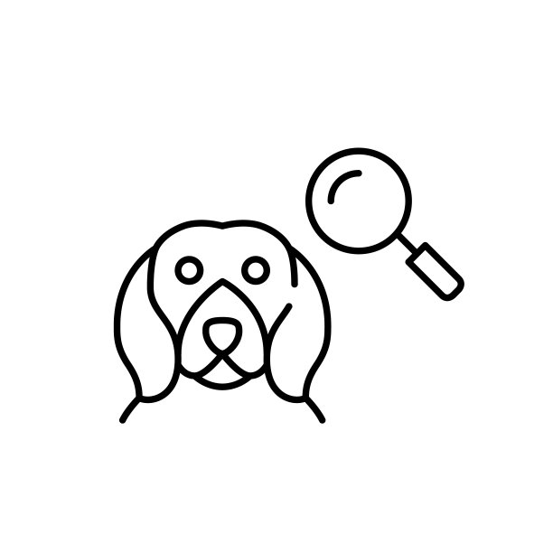 快乐的狗和放大镜。将宠物与领养家庭配对。像素完美矢量图标图片下载