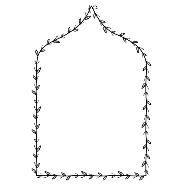 Ogee拱门叶框架垂直框架建筑拱门窗户门复古框架花花环叶矢量花边界相框枝月桂植物剪影黑色元素装饰图片下载