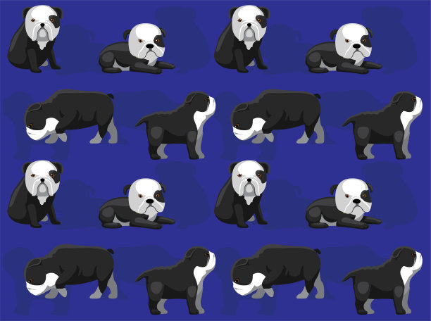 狗斗牛犬黑色大衣卡通可爱无缝壁纸背景图片下载