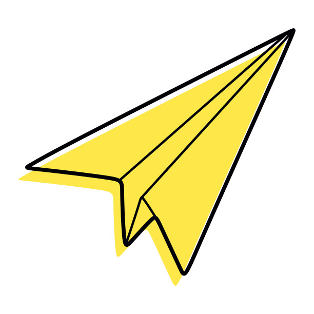 线性纸平面图标与黄色形状。轮廓黑色轮廓的折纸艺术孤立在白色背景。飞机矢量插图贴纸包，网络按钮，邮政消息。图片下载