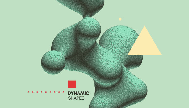 抽象立体构图，点画风格。点彩派图形。点画设计。具有动态效果的3D矢量插图。模板横幅，传单，海报，封面或小册子。图片下载