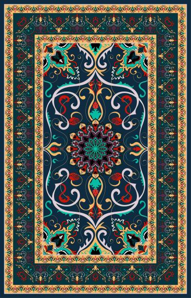 波斯地毯装饰豪华抽象边界曼陀罗房间装饰。图片下载