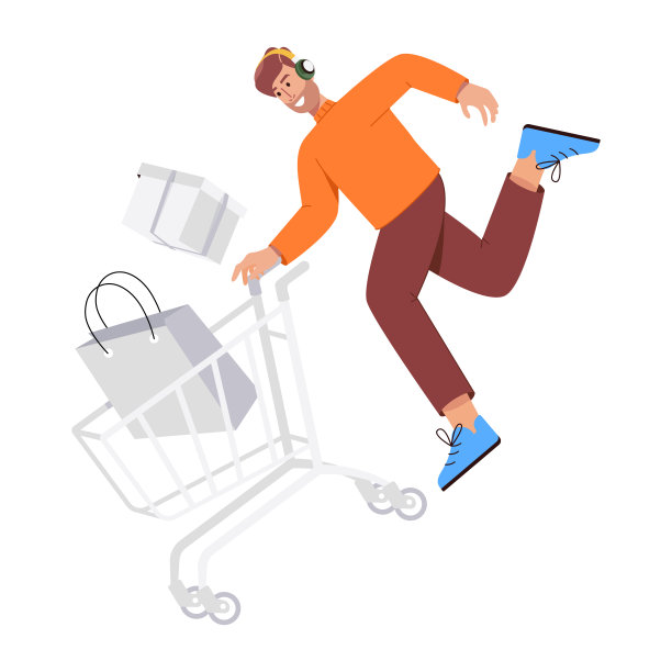 享受购物的平面风格人物插画图片下载