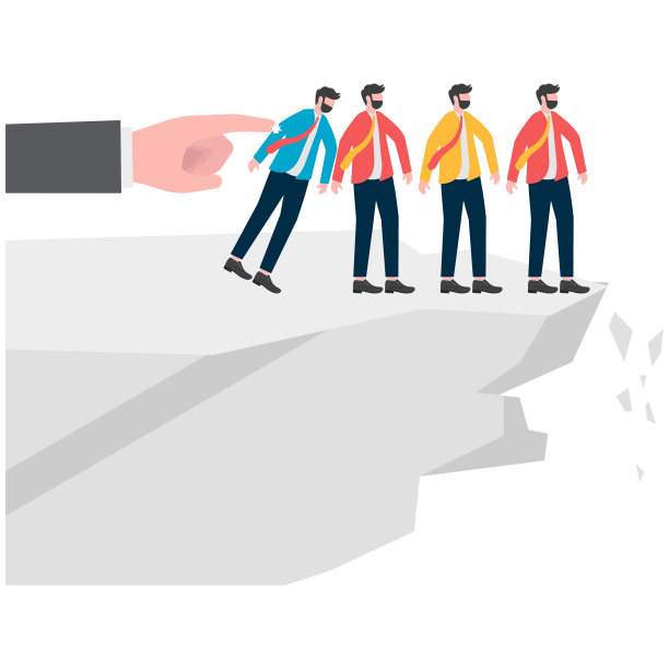 解雇，失业，裁员，就业压力，食指推翻了一排站在大手上的商人。图片下载