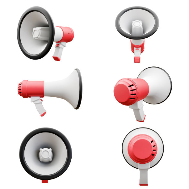 红色扩音器组设置孤立的白色背景与剪辑路径图片下载