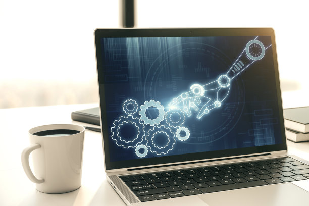 关于现代笔记本显示器、未来技术和人工智能概念的创意抽象机器人技术草图。三维渲染图片下载