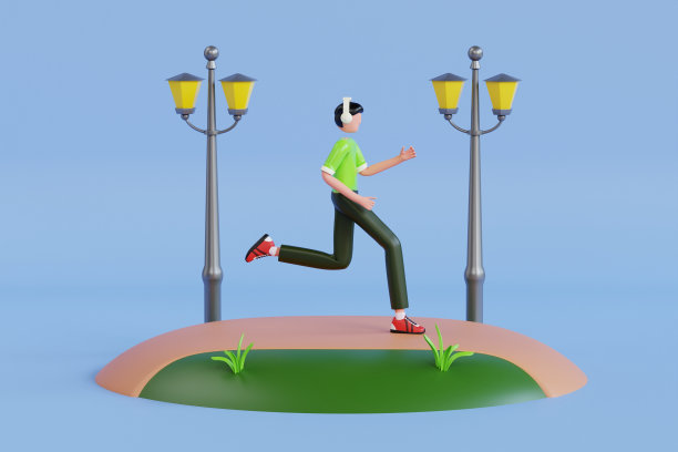 男子在公园慢跑3d插图。男子在公园里跑步3d插图。奔跑侠3d插画图片下载