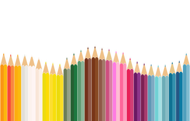 彩色铅笔在白色背景上排列成波浪图案图片下载