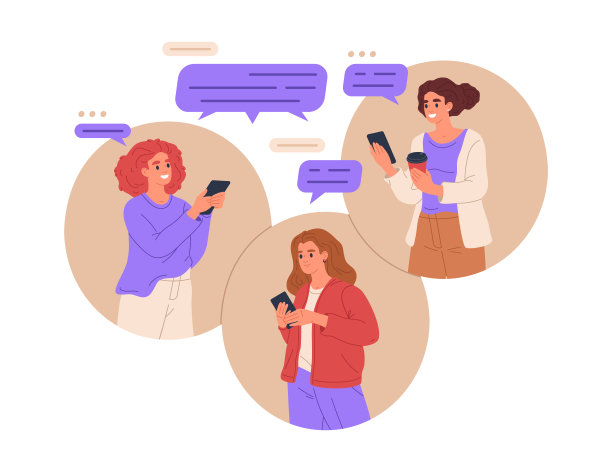 女孩聊天。女性用智能手机互相发短信，女性角色给女朋友发短信的平面矢量插图。智能手机社交媒体概念图片下载