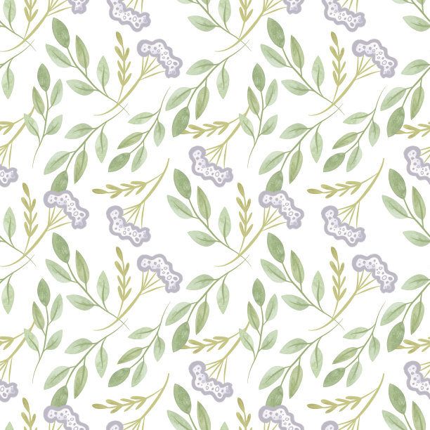 白色的牛至叶和柔软的绿色枝叶。用于织物、墙纸、包装纸、包装化妆品、桌布、窗帘、家纺等的无缝水彩图案。图片下载