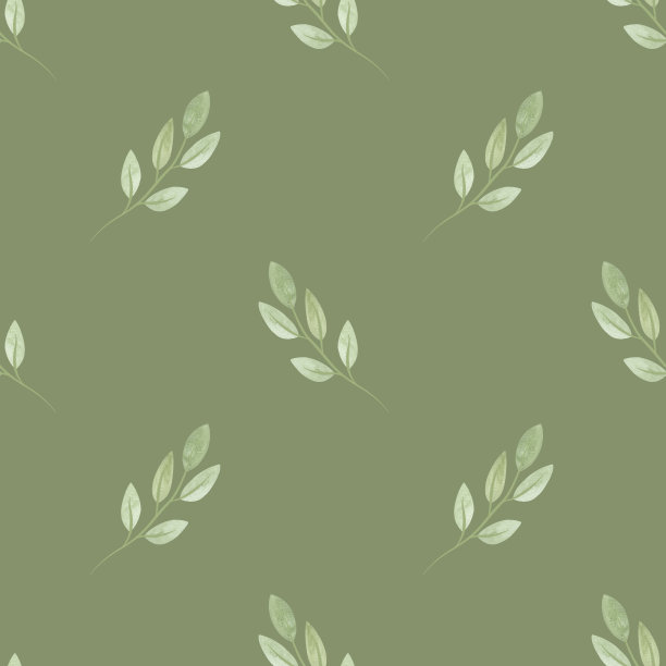 可爱的春天柔软的绿色树枝与树叶在素描风格。用于织物、墙纸、包装纸、包装化妆品、桌布、窗帘、家纺等的无缝水彩图案。图片下载