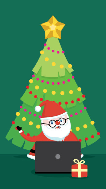 圣诞老人带笔记本电脑图片下载