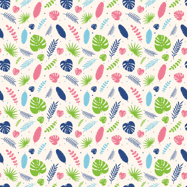 夏季背景与热带树叶。无缝模式。矢量图图片下载