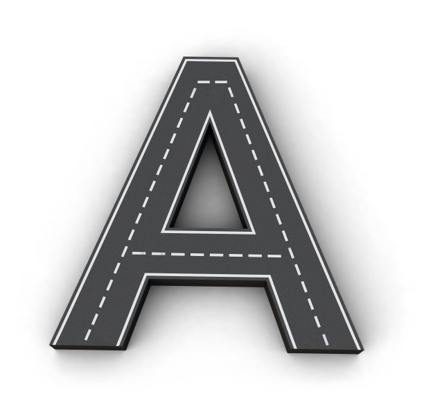 一个字母路3d孤立在白色背景。大写字母。道路风格字母3d。图片下载